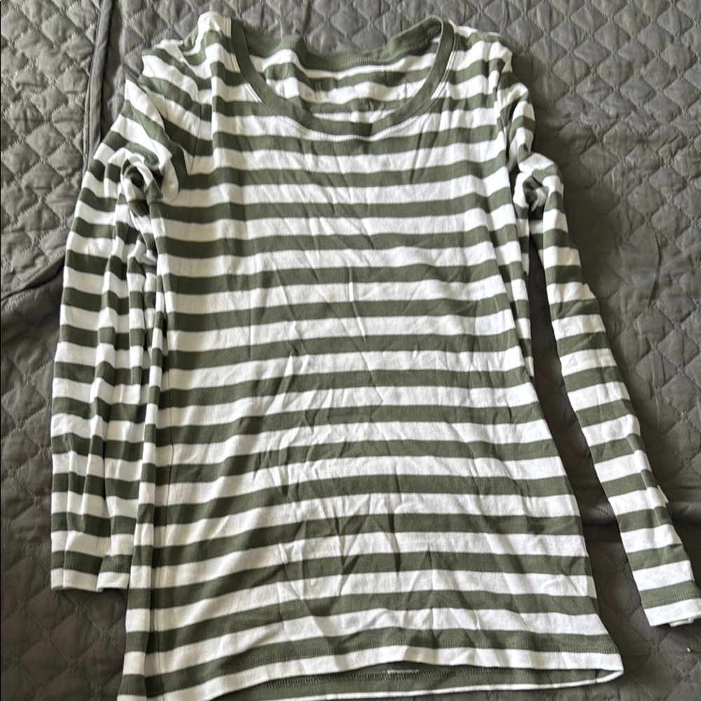 GAP Green and White Striped Long Sleeve Tee